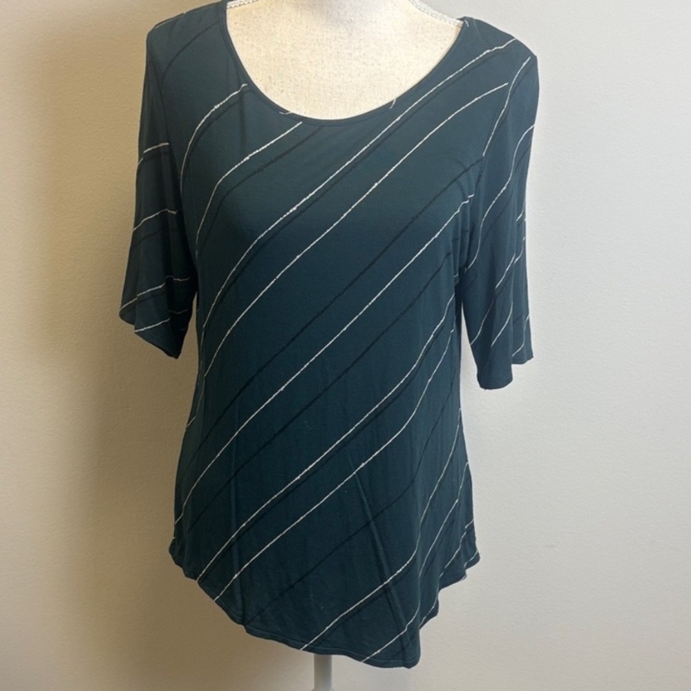 Apt. 9 Dark Teal Striped Short Sleeve Top Women’s Medium